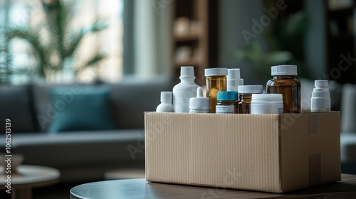 Wallpaper Mural Assorted Medicine Bottles in a Cardboard Box Torontodigital.ca
