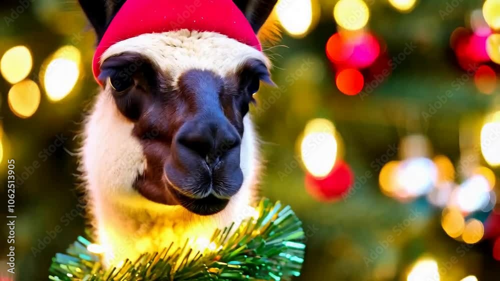 a llama wearing Christmas accessories