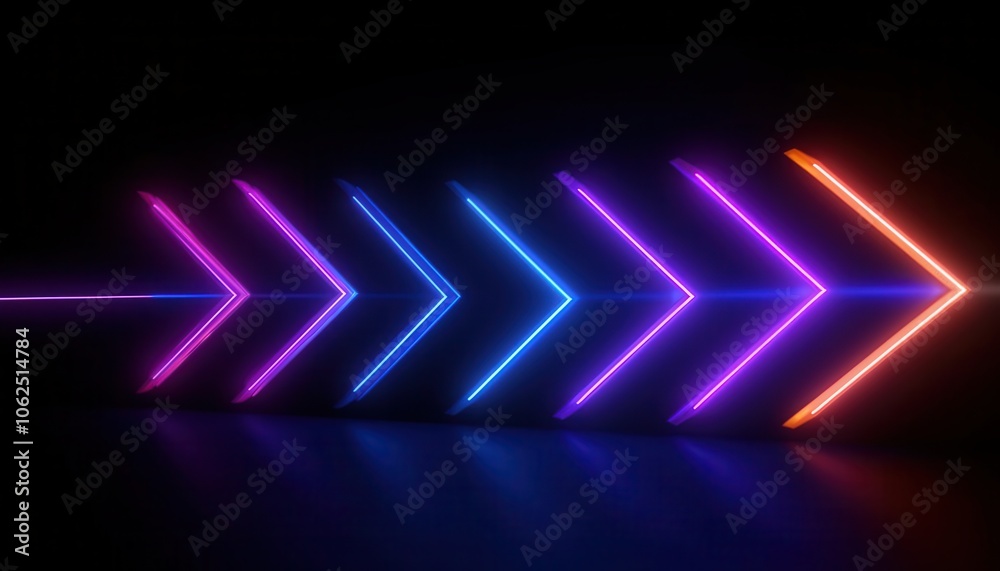 A Series of Neon Arrows Pointing to the Right in a Dark Environment A Series of Neon Arrows Pointing to the Right in a Dark Environment