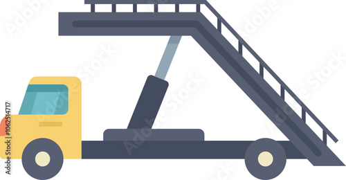 Yellow airport passenger boarding stairs mobile transporter vehicle standing on white background