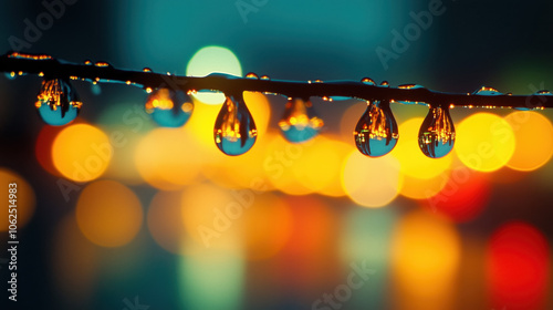 cold frozen freezing winter hours in morning, rain drops turned into icicles on tree branches leaves by freezing dripping water, icicle, spike of ice formed when water falling from an object freezes