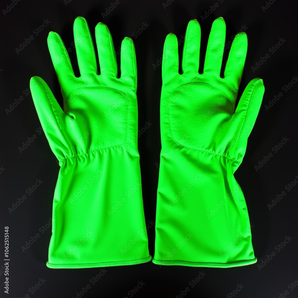 Obraz premium Vibrant neon green gardening gloves - ideal for safety blogs, work gear websites, gardening catalogs, and eco-friendly lifestyle presentations