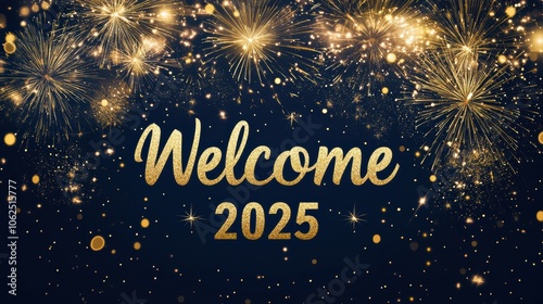 Wallpaper Mural Fireworks with Welcome 2025 gold on dark background Torontodigital.ca