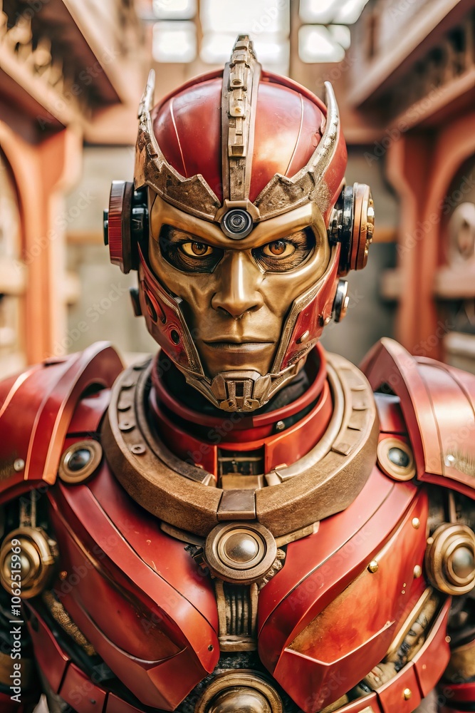 Obraz premium Futuristic red robot in detailed armor with intricate design