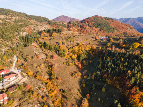 Autumn view of Rhodope mountain near village of Borovo, Bulgaria photo