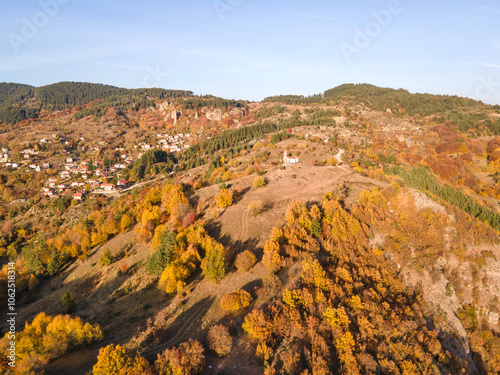 Autumn view of Rhodope mountain near village of Borovo, Bulgaria photo