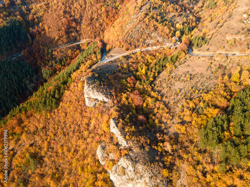 Autumn view of Rhodope mountain near village of Borovo, Bulgaria photo