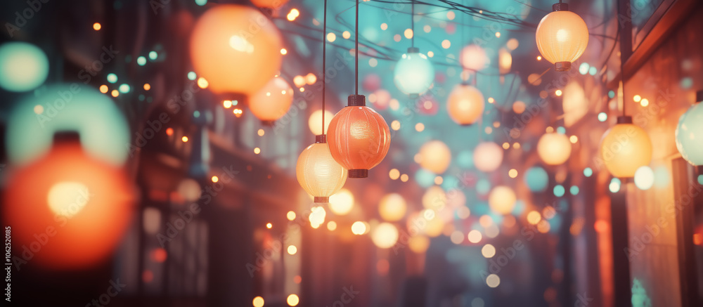 Hanging lanterns with warm bokeh lights in a cozy alleyway scene
Hanging lanterns with warm bokeh lights in a cozy alleyway scene