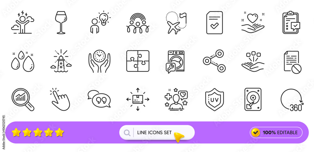 Destination flag, Uv protection and Data analysis line icons for web app. Pack of Quote bubble, Water drop, Consolidation pictogram icons. Washing machine, Checked file, Share signs. Vector Destination flag, Uv protection and Data analysis line icons for web app. Pack of Quote bubble, Water drop, Consolidation pictogram icons. Washing machine, Checked file, Share signs. Vector