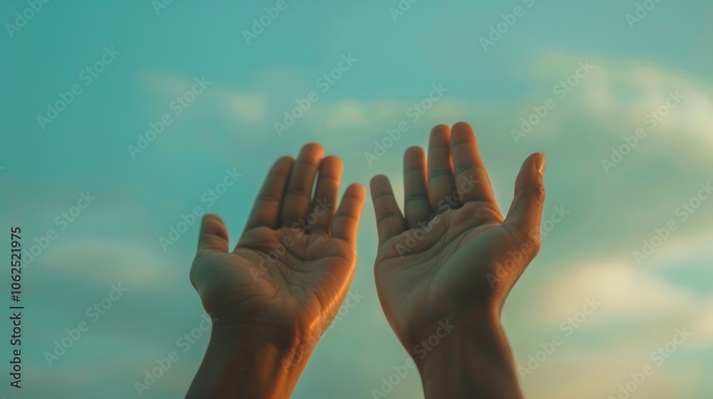 Outstretched Hands Reaching Towards the Sky in a Peaceful and Uplifting Moment Outstretched Hands Reaching Towards the Sky in a Peaceful and Uplifting Moment