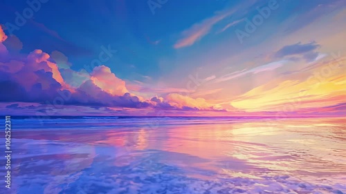 Seamless Looping Anime Sunset Beach Background with Vibrant Colors