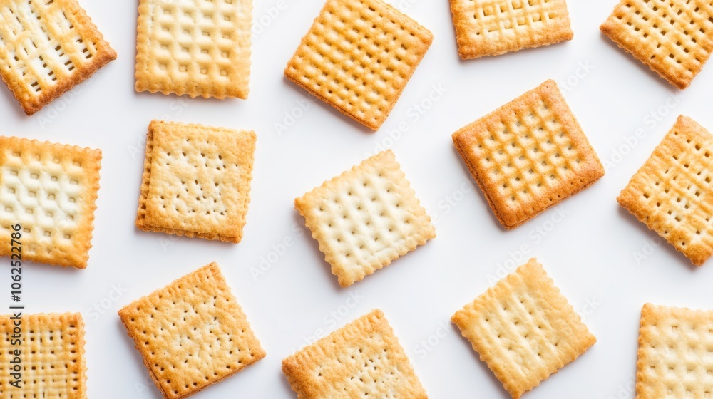 Square Crackers  Crispy  Texture  White Background  Snacks  Food