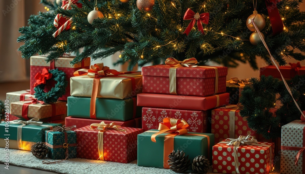 Set of beautifully wrapped gift boxes Set of beautifully wrapped gift boxes