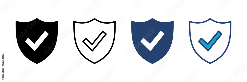 Shield check mark icon vector. Protection approve sign. Safe icon vector Shield check mark icon vector. Protection approve sign. Safe icon vector