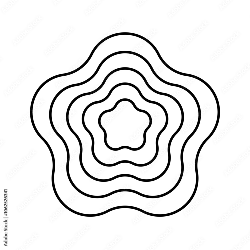 Repeating concentric flowers symbols in aesthetic postmodern style isolated on white background. Abstract geometric y2k shape. Vector graphic illustration. Repeating concentric flowers symbols in aesthetic postmodern style isolated on white background. Abstract geometric y2k shape. Vector graphic illustration.