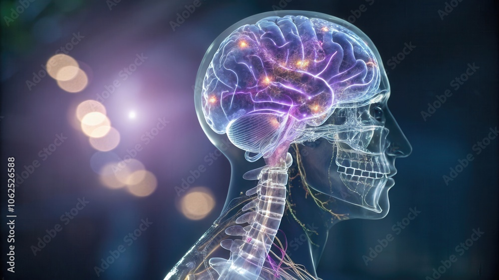 Fototapeta premium Futuristic Educational 3D Brain Illustration in Light Blue Silhouette