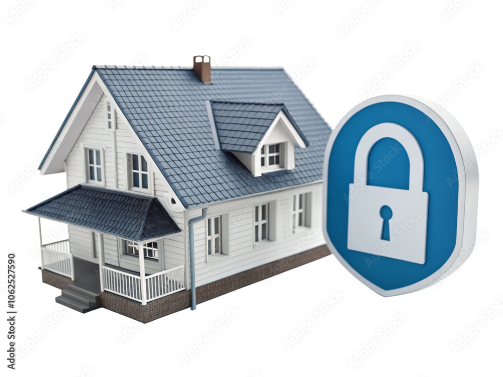 3D Home Security Icon House with Lock Symbol Isolated on Transparent Background 3D Home Security Icon House with Lock Symbol Isolated on Transparent Background