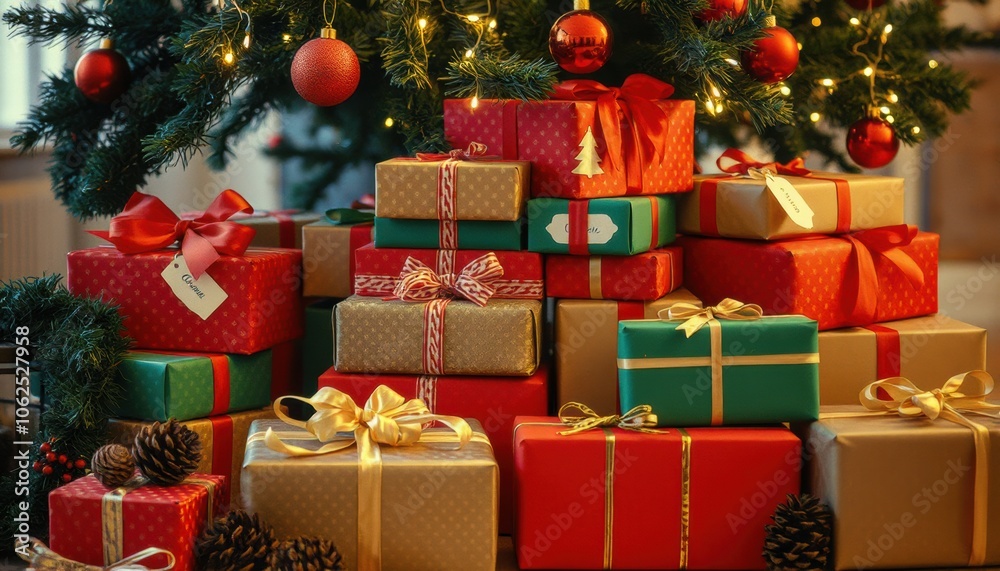 Set of beautifully wrapped gift boxes Set of beautifully wrapped gift boxes