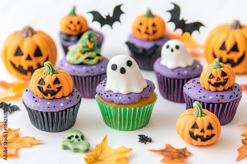 Halloween-themed Cupcakes Decorated with Pumpkins and Ghosts Halloween-themed Cupcakes Decorated with Pumpkins and Ghosts