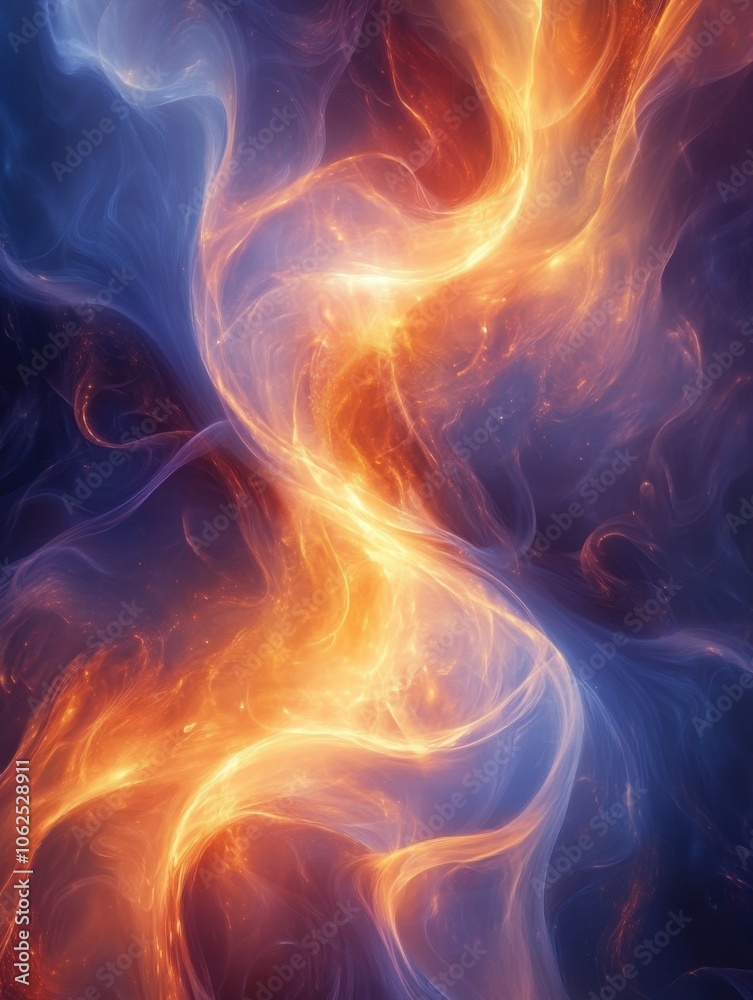 Fototapeta premium Warm golden tendrils weave through shadowy blues and purples, embodying forgiveness in a serene glow.