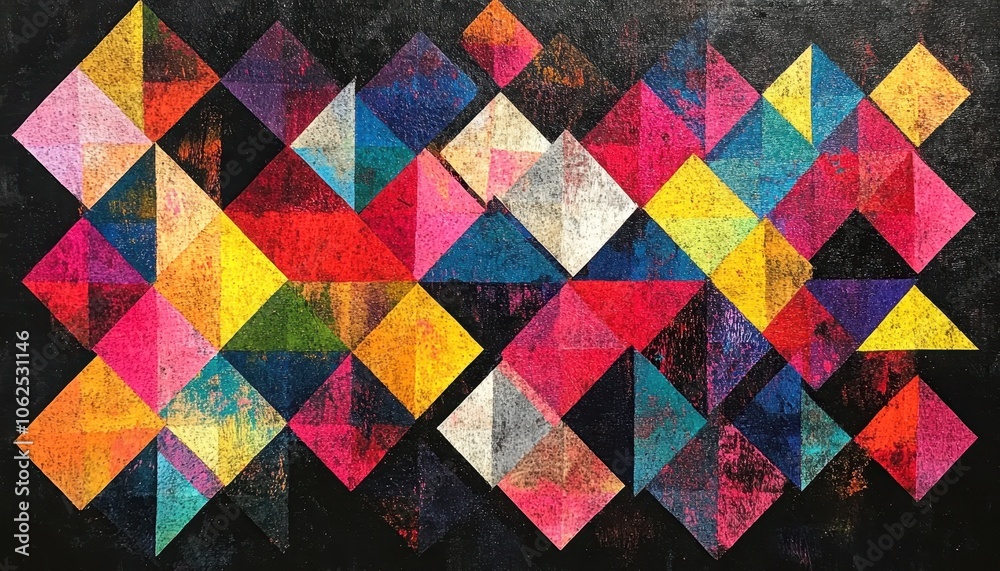 Abstract Art with Colorful Geometric Shapes and a Black Background Abstract Art with Colorful Geometric Shapes and a Black Background