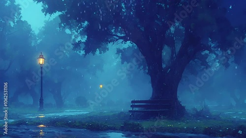 Enchanting Rainy Forest Night Seamless Loop Anime Background