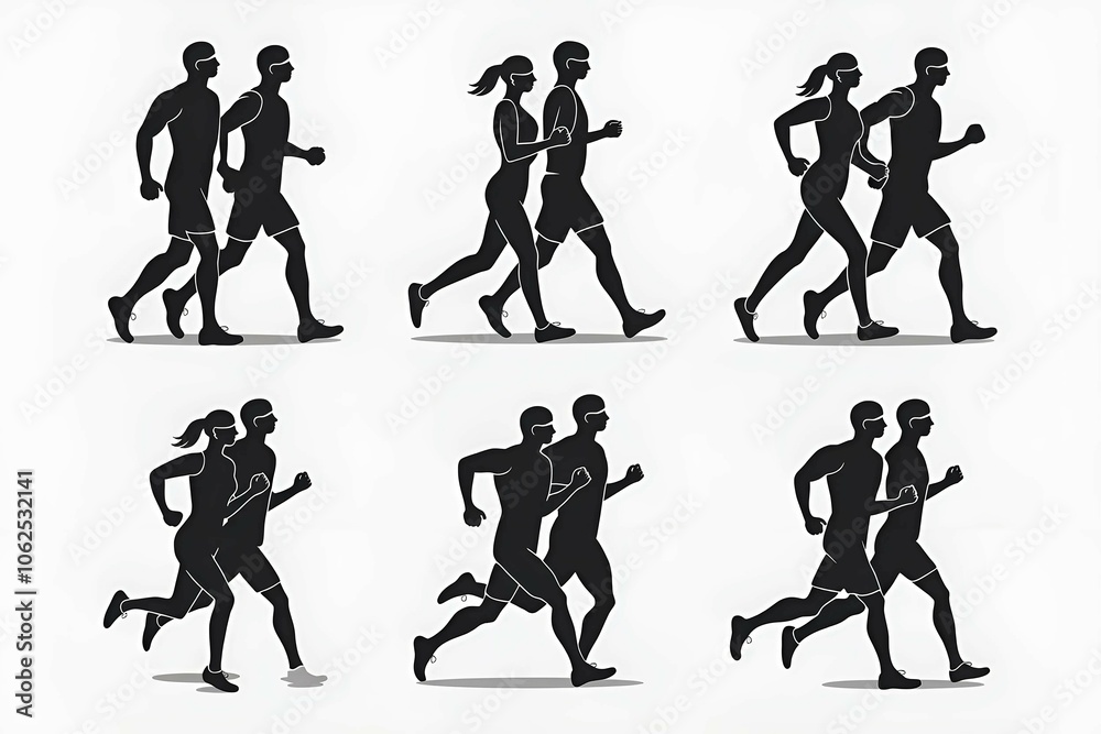Human Silhouettes Set of Men and Women in Motion on White Human Silhouettes Set of Men and Women in Motion on White