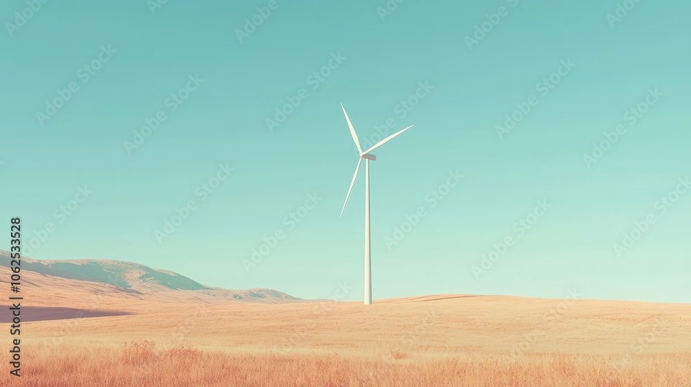 Scenic Wind Turbine in Open Field Under Clear Sky Scenic Wind Turbine in Open Field Under Clear Sky