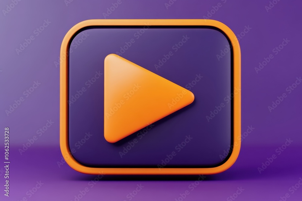 Purple Play Button Icon with Orange Arrow	