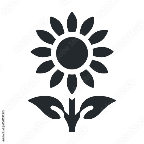 Natural monogram outline style sunflower vector icon design, summer flower.