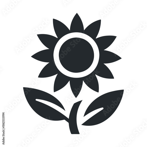 Natural monogram outline style sunflower vector icon design, summer flower.