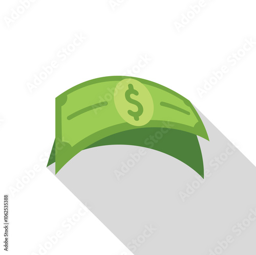 Green dollar bill folded in half, symbolizing saving money, investment, and financial growth