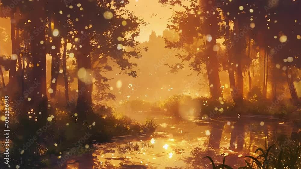 Enchanting Forest Sunset Anime Seamless Loop Video Background Enchanting Forest Sunset Anime Seamless Loop Video Background