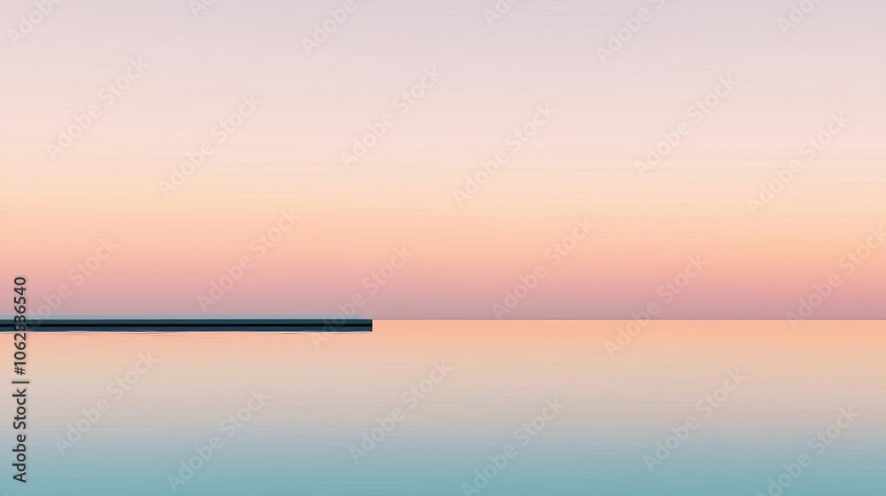 Serene sunrise over calm water reflecting pastel sky colors. Serene sunrise over calm water reflecting pastel sky colors.