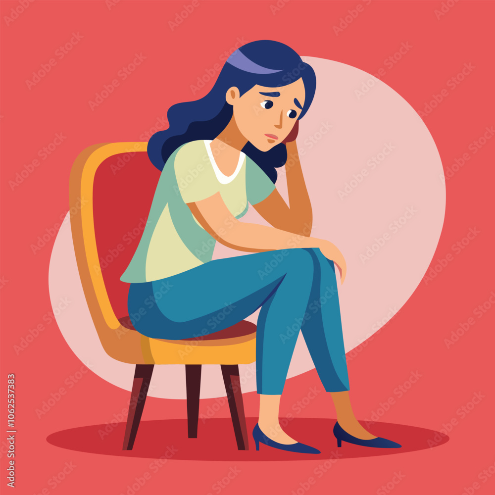 vector una mujer sentada en una silla triste vector una mujer sentada en una silla triste