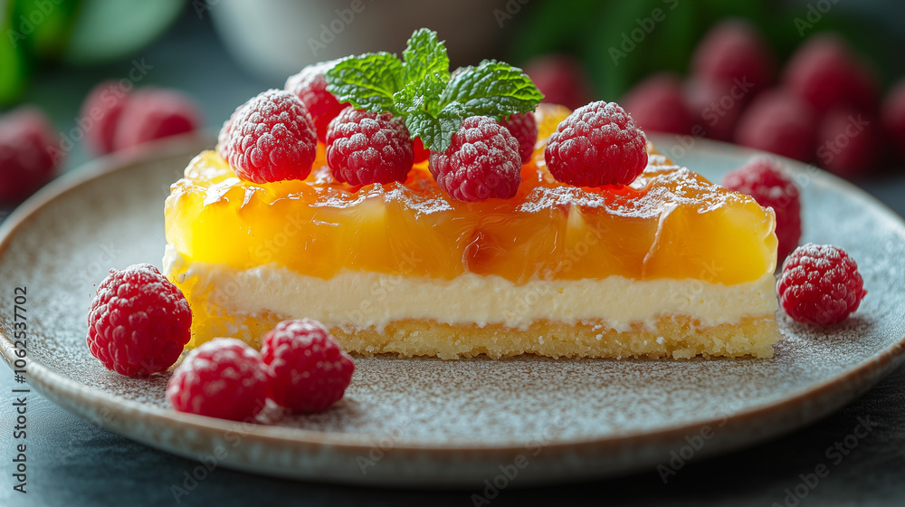 Creamy sour cream and cheese jelly cake with pineapple and raspberries Creamy sour cream and cheese jelly cake with pineapple and raspberries
