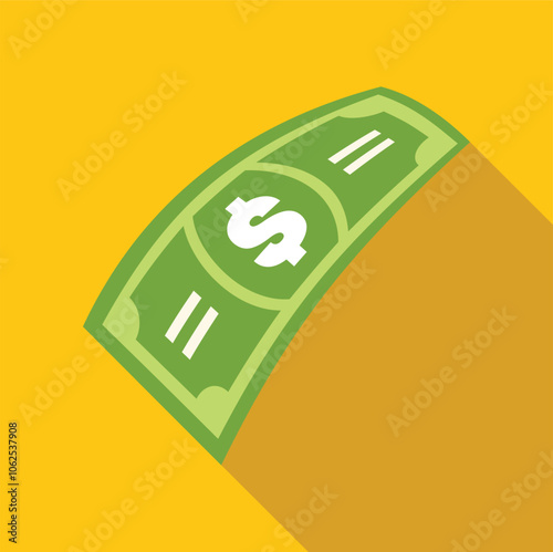 Green dollar bill curving upwards, representing positive financial trends, economic growth, and investment opportunities