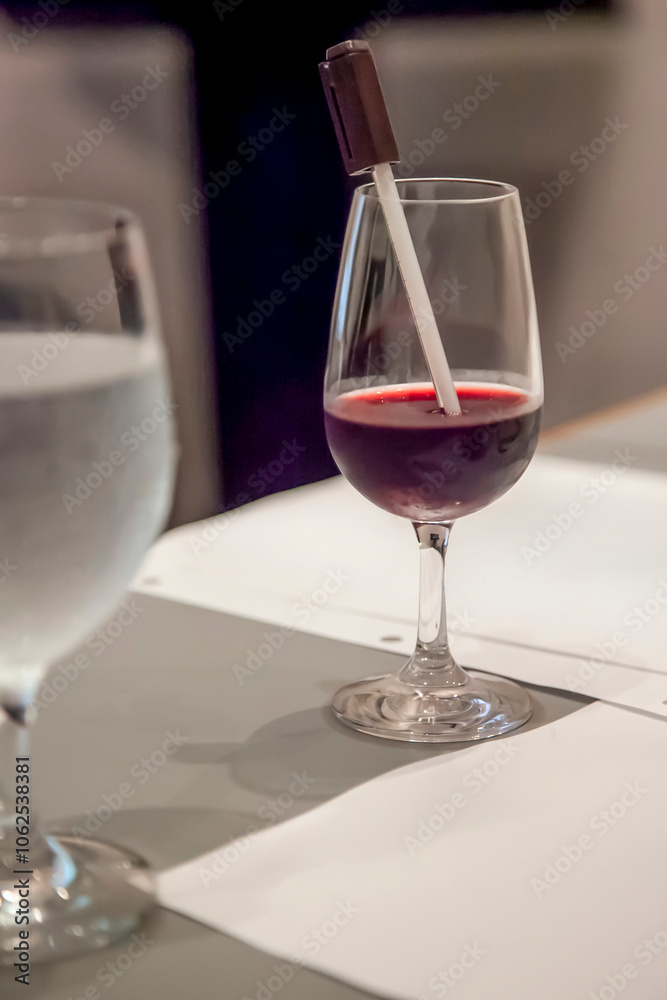 Wine Glass with Thermometer in Sommelier Tasting Class Setting