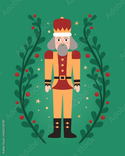 Christmas cartoon character nutcracker. Flat vector illustration.