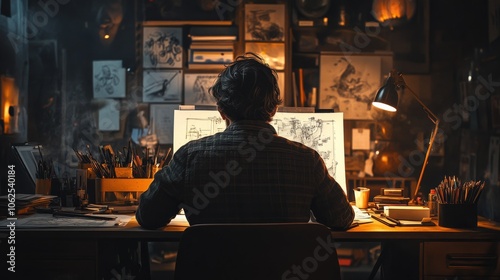 Artist Working Late at Night