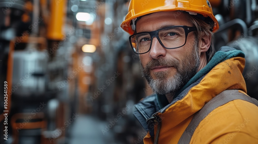 A man in a hard hat and safety glasses looks directly at the camera with a serious expression. A man in a hard hat and safety glasses looks directly at the camera with a serious expression.