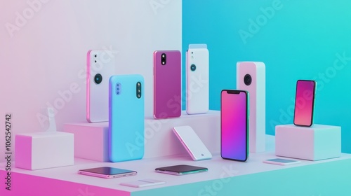 Mobile Phone Display on Colorful Background