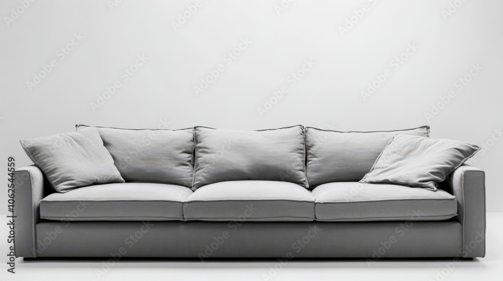 A gray couch with pillows on it A gray couch with pillows on it