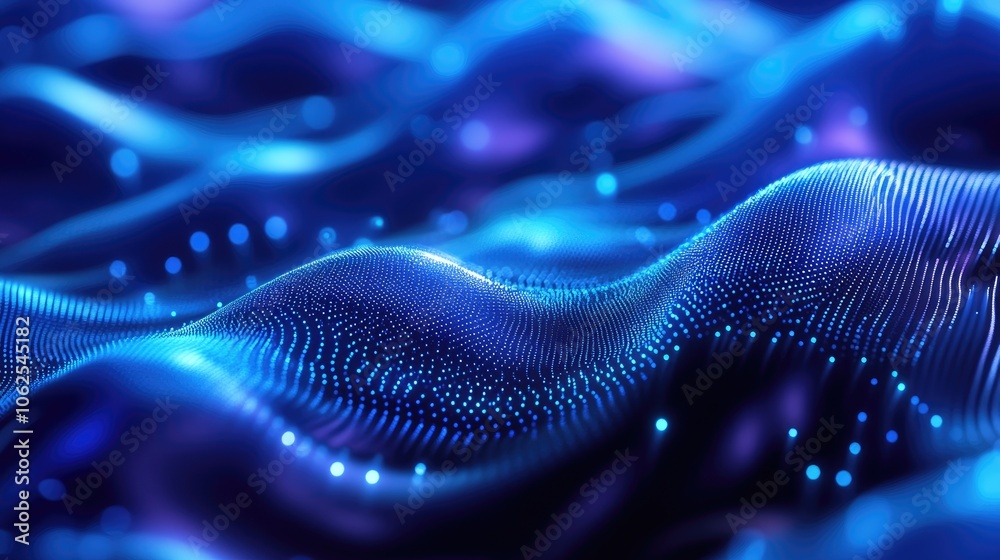 Abstract Blue Wave of Glowing Dots and Blurred Lights Abstract Blue Wave of Glowing Dots and Blurred Lights