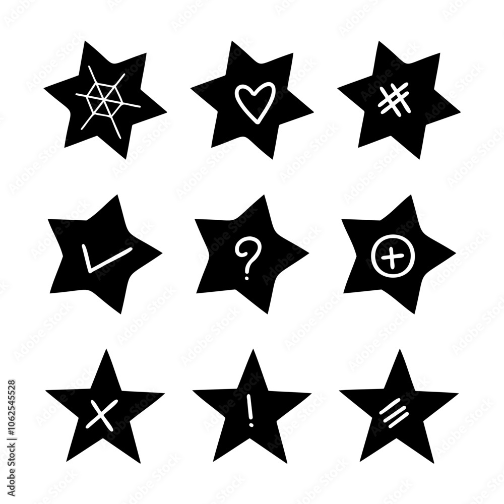 Fototapeta premium Collection of illustrations of stars with various shapes isolated on white background
