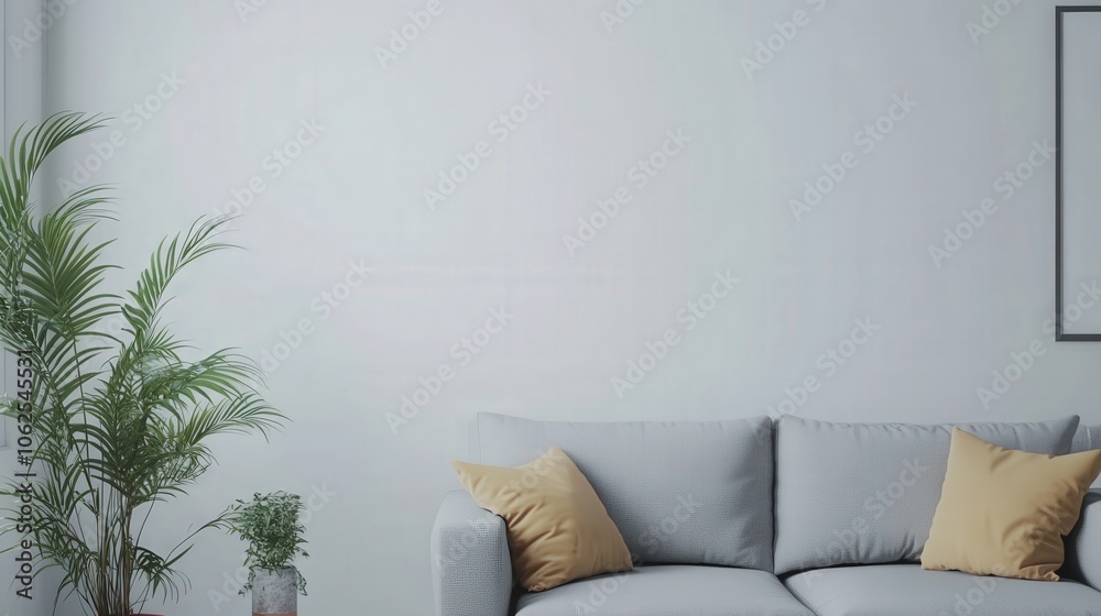 A living room with a couch and a plant A living room with a couch and a plant