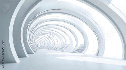 Abstract White Tunnel With Circular Architectural Design