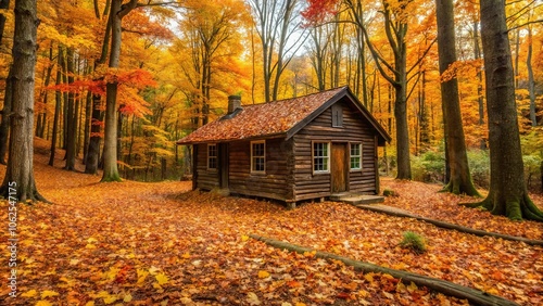 Wallpaper Mural Wide angle fall leaves cozy cabin autumn nostalgia Torontodigital.ca