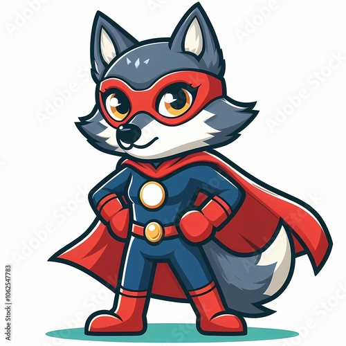 A cartoon wolf wearing a red cape and a superhero costume.