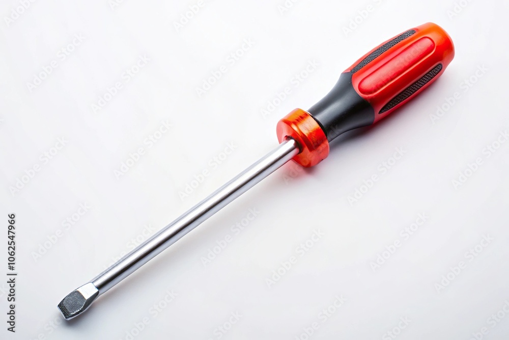 Wide angle plastic handle cross blade screwdriver on white background Wide angle plastic handle cross blade screwdriver on white background